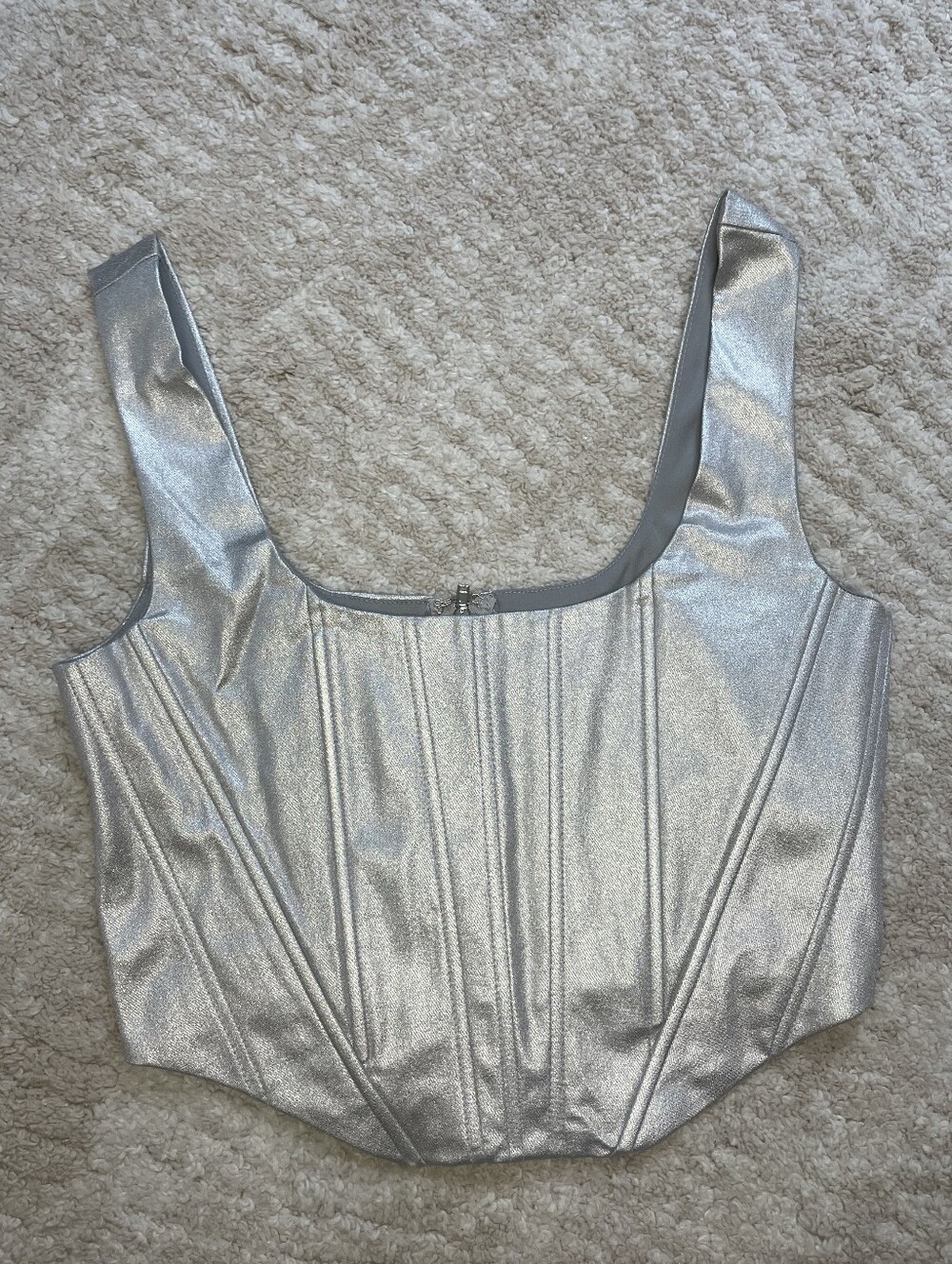 Silver Metallic Corset Crop Top with Wide Straps Size L